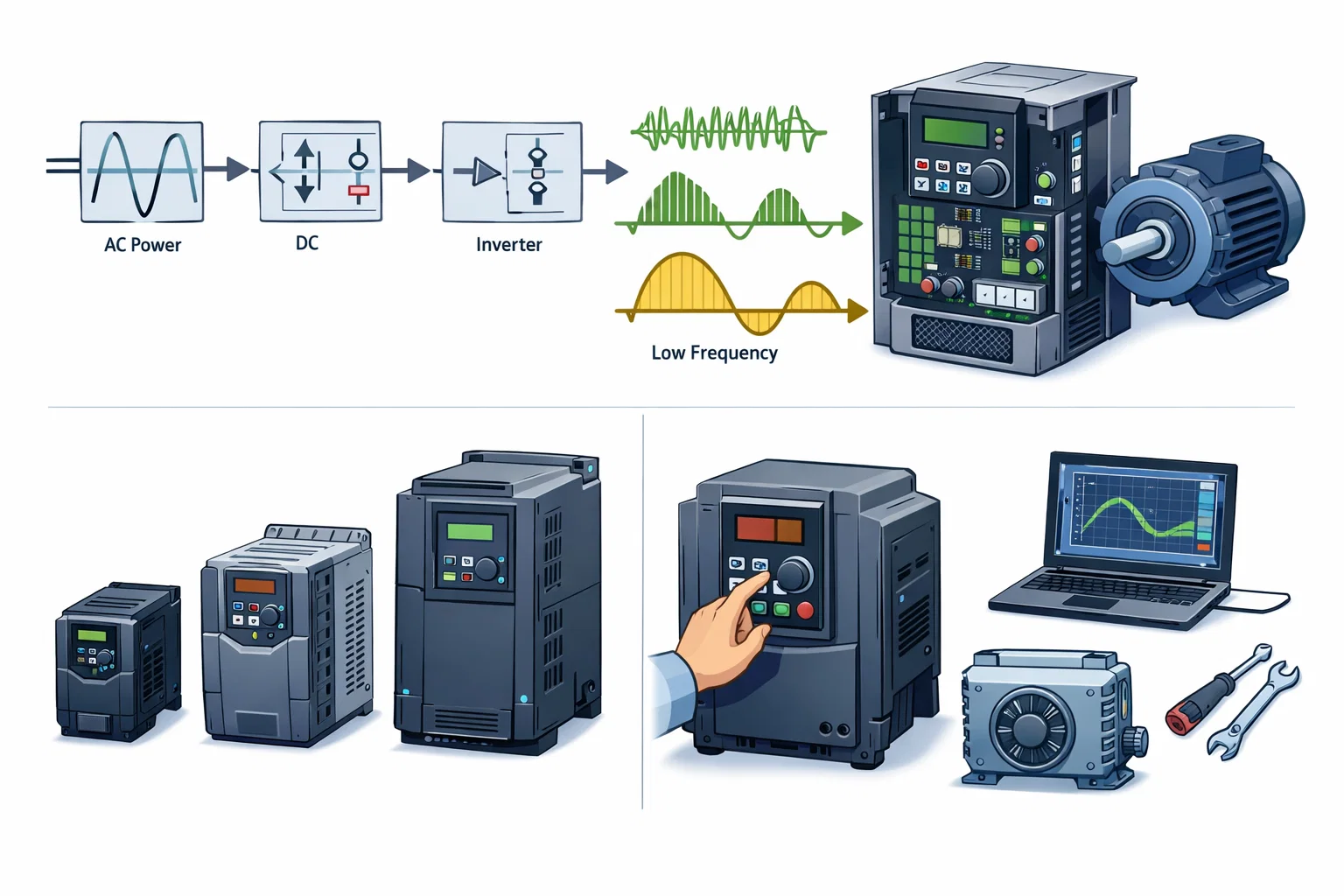 Частотный преобразователь: принцип работы, устройство, виды, настройка<