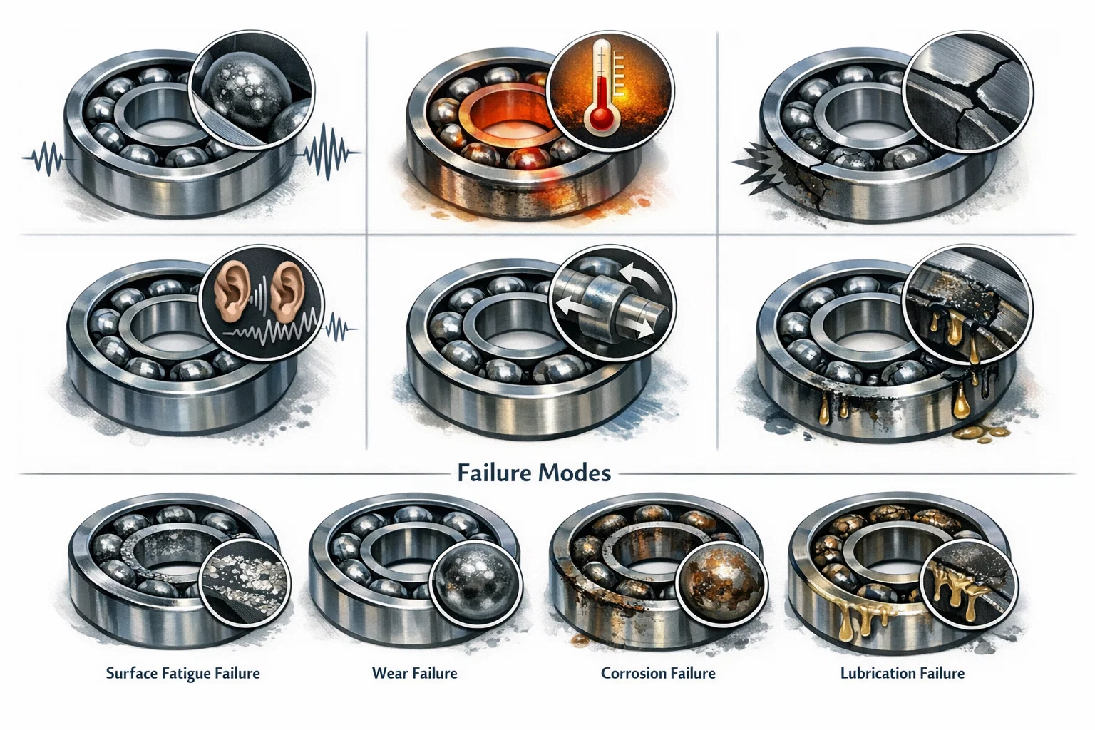 Симптомы выхода подшипника из строя и определение типа отказа работы<