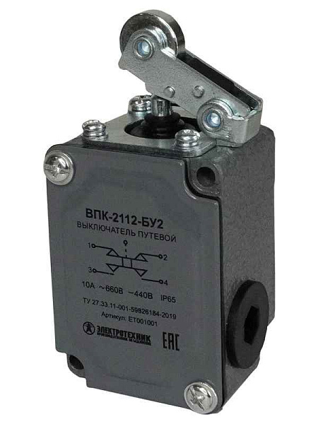 Выключатель путевой конечный ВПК-2112-БУ2 IP65 рычаг с роликом Электротехник ET001001 