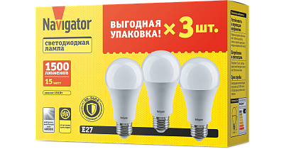 Лампа ЛЕД  E27 15Вт 4К NLLB-A60-15-230-4K-E27 Navigator 82482