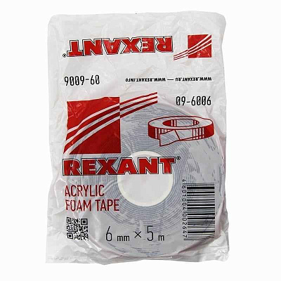 Скотч двухсторонний 6ммх5м красн. на сер. основе Rexant 09-6006 