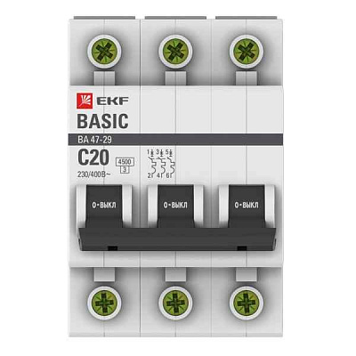 Автомат  2п 20А (C) (ВА 47-29) 4,5kA EKF Basic 