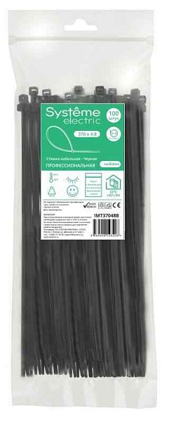 Стяжка кабельная 370х4.8 черн. (уп.100шт) SE IMT37048B 