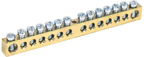 Шина PEN "земля-ноль" 8х12мм 14/1 (14групп/крепеж по центру) IEK YNN20-14-100 