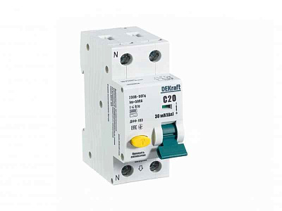 Выключатель автоматический дифференциального тока 2п (1P+N) C 20А 30мА тип AC 6кА ДИФ-103 DEKraft 16205DEK 