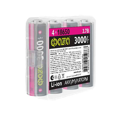 Аккумулятор 18650 3.7В Li-Ion 3000мА.ч без платы защиты PB-4 (уп.4шт) ФАZА 5059863 
