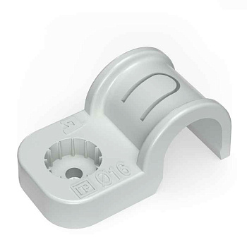 Крепеж-скоба односторонняя d16мм для прямого монтажа атмосф. пластик. сер. (уп.50шт) Промрукав PR13.0368