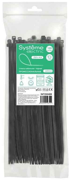 Стяжка кабельная 250х4.8 черн. (уп.100шт) SE IMT25048B 