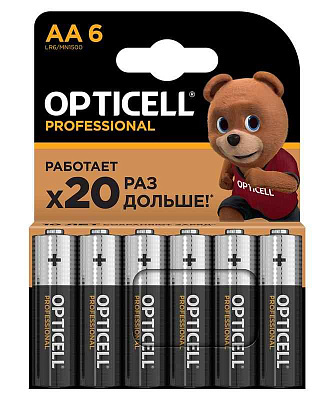 Элемент питания алкалиновый AA/LR6 (блист. 6шт) Professional Opticell 5052003 