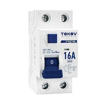 Выключатель дифференциального тока (УЗО) 2п (1P+N) 16А 10мА тип AC 6кА PRIZMA TOKOV ELECTRIC TKE-PZ60-RCDM-2-16-10-AC