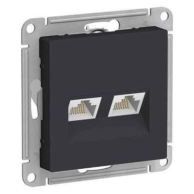 ШЭ Атлас Роз.двойная (комп+комп) с/у RJ45+RJ45, кат.5E, (б/рамки, карбон) ATN001085 (5шт/уп)
