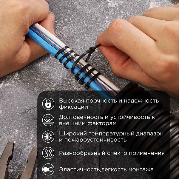 Хомут кабельный 2.5х100 нейл. черн. (уп.100шт) Rexant 07-0101 
