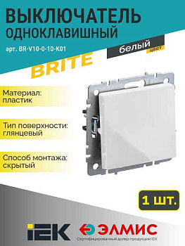 ИЭК Брайт Выкл. 1-кл. с/у  10А IP20 ВС10-1-0-БрА алюм. IEK