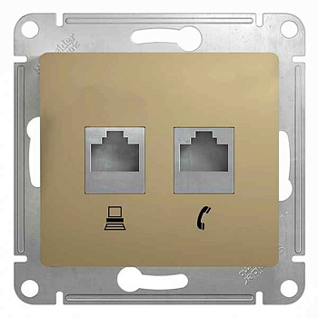 ШЭ Глосса Роз.двойная (телеф+комп) RJ11+RJ45, кат.5е (титан, б/рамки) GSL000485 (10шт/уп)