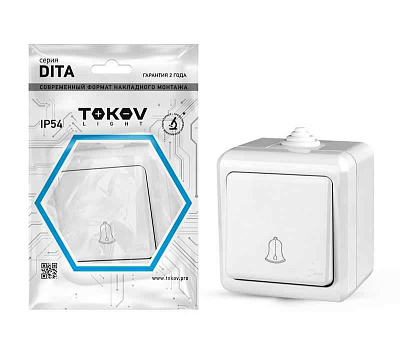 Кнопка звонка ОП Dita IP54 10А 250В бел. TOKOV ELECTRIC TKL-DT-DB-C01-IP54 