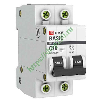 Автомат  2п 10А (C) (ВА 47-29) 4,5kA EKF Basic
