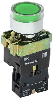Кнопка LAY5-BW3361 1НО с подсветкой зел. KARAT IEK BBT50-BW-K06