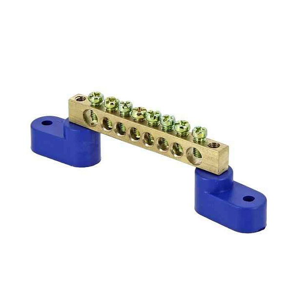 Шина нулевая N 6х9 8 отвер. латунь 2 син. угловых изолятора PROxima EKF sn0-63-08-2 