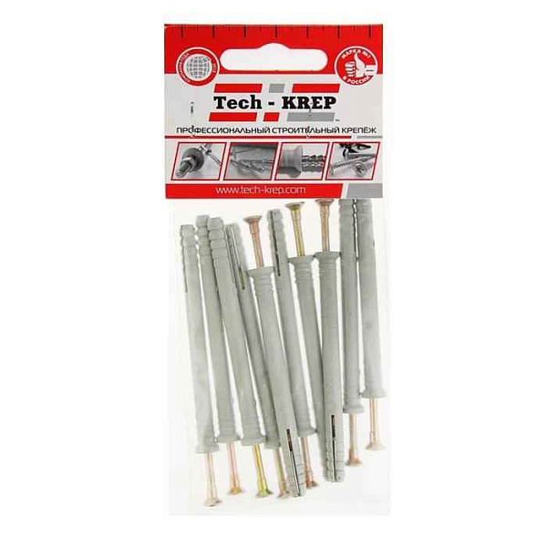 Дюбель-гвоздь 6х80 с потайной манжетой полипропилен (уп.10шт) пакет Tech-Krep 103903 