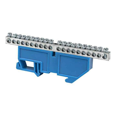 Шина нулевая N 6х9 20 отверст. цинк син. изолятор на DIN-рейку PROxima EKF sn1-63-20-d 