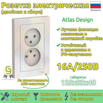 ШЭ Атлас Роз. 2-я с/у без/з,16А, (с/рамкой, жемчуг) ATN000420 (6шт/уп)