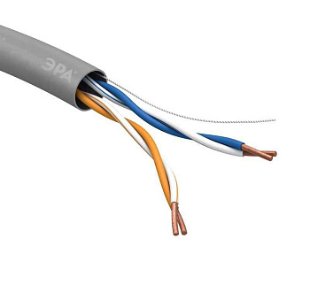 Кабель витая пара U/UTP кат.5E 2х2х24AWG solid CU PVC сер. (м) Эра Б0044428