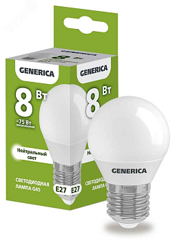 Лампа ЛЕД  E27  8,0Вт шар мат.4К GLDEN-G45F-B-8-230-E27-4000  Gеnеral