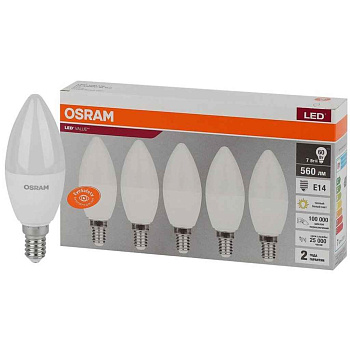 Лампа ЛЕД  E14  7Вт свеча мат.3К LVCLB60 7SW/830 230V RU OSRAM