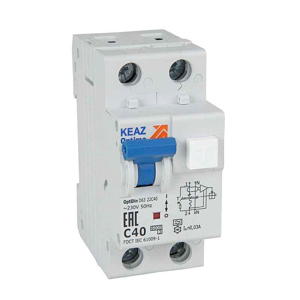 Выключатель автоматический дифференциального тока 2п C 16А 30мА тип A 6кА OptiDin D63-22C16-A УЗ КЭАЗ 333142 