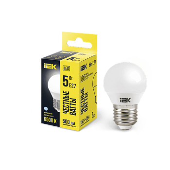 Лампа ЛЕД  E27  5Вт шар.мат.6,5К LED Globe G45 400lm 6500k E27 IEK