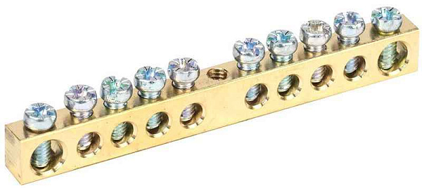 Шина PEN "земля-ноль" 6х9мм 10/1 (10групп/крепеж по центру) IEK YNN10-10-100 