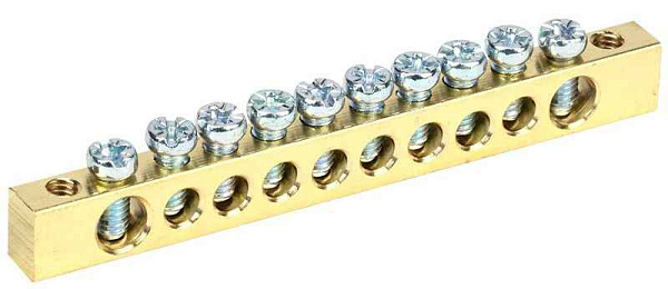 Шина PEN "земля-ноль" 6х9мм 10/2 (10групп/крепеж по краям) IEK YNN11-10-100 