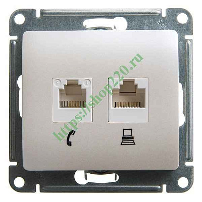 ШЭ Глосса Роз.двойная (телеф+комп) RJ11+RJ45, кат.5е (перл, б/рамки) GSL000685 (10шт/уп)