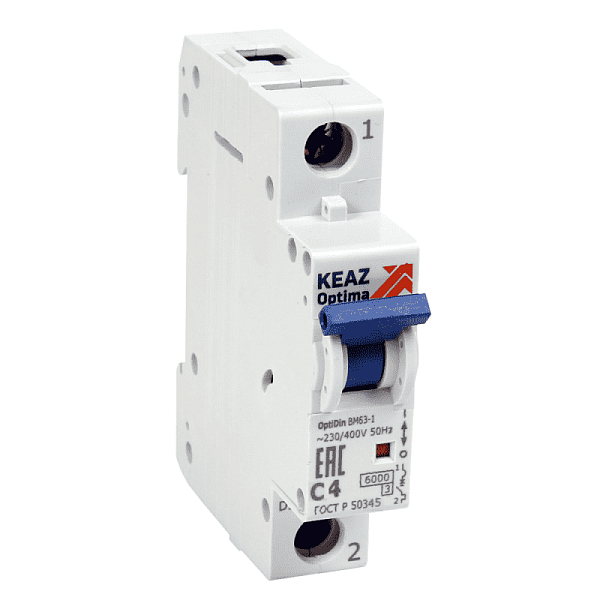 Выключатель автоматический модульный 1п C 2А 6кА OptiDin BM63-1C2-УХЛ3 КЭАЗ 260507 