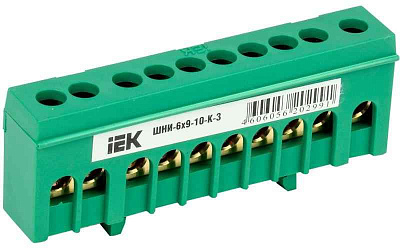 Шина PE "земля" в корп. изол. на DIN-рейку ШНИ-6х9-10-К-З IEK YNN10-69-10KD-K06 