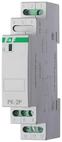 Реле промежуточное PK-2P/Un (монтаж на DIN-рейке 35мм 24В AC/DC 2х8А 2P IP20) F&F EA06.001.008 