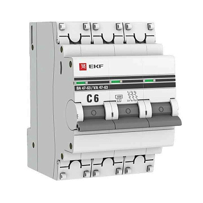 Выключатель автоматический модульный 3п C 6А 4.5кА ВА 47-63 PROxima EKF mcb4763-3-06C-pro 