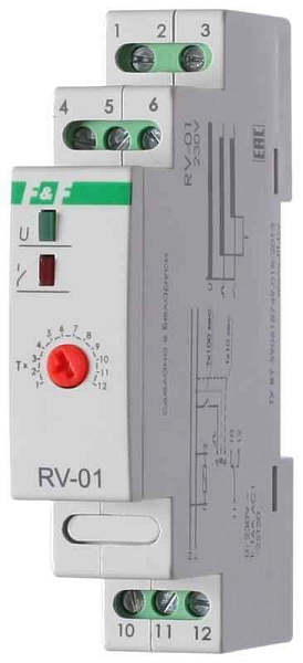 Реле времени RV-01 230В 16А задержка включ. 1..1200с 1перекл. IP20 монтаж на DIN-рейке F&F EA02.001.007 
