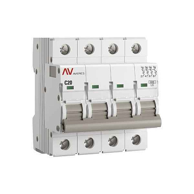 Выключатель автоматический модульный 4п C 20А 6кА AV-6 AVERES EKF mcb6-4-20C-av 