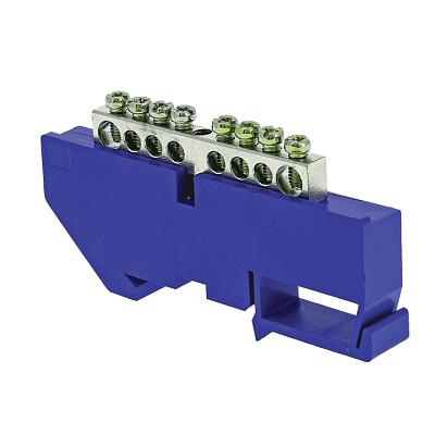 Шина нулевая N 6х9 8 отверст. цинк син. изолятор на DIN-рейку PROxima EKF sn1-63-08-d 