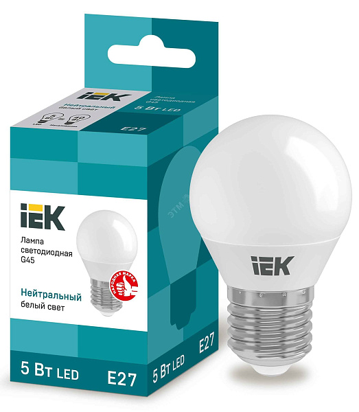 Лампа ЛЕД  E27  5Вт шар мат.3К LED-M G45 Белсвет 41624