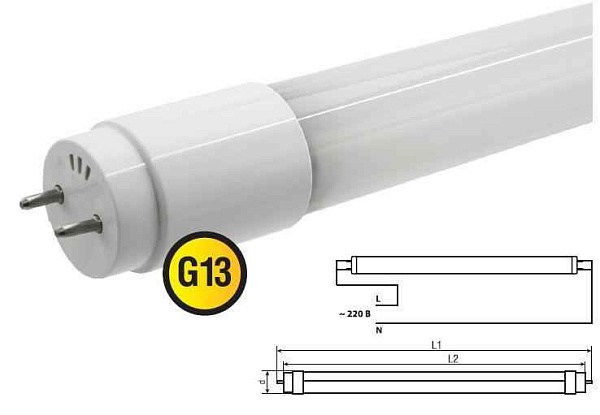 Лампа ЛЕД  Т8-18Вт 1200мм 4К прозр. 80 CRI G13 П AC 25x1 ФС