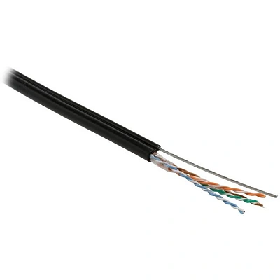 Кабель витая пара U/UTP, CAT 5e, PE, 4PR, 24AWG, OUTDOOR, SOLID, черный, с тросом, 305м, REXANT