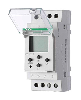 Реле времени астрономическое PCZ-525 24-264В AC/DC 16А 1 переключ. контакт IP20 1 канал монтаж на DIN-рейке F&F EA02.002.005 