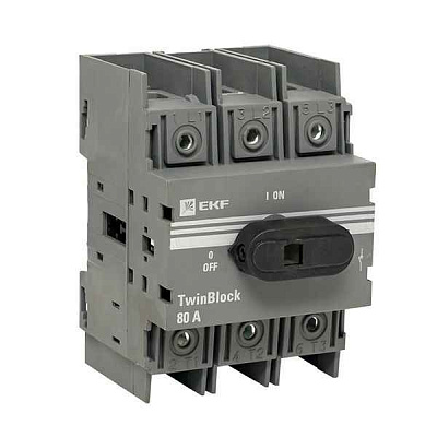 Рубильник 3п 80А с рукояткой управления для прямой установки TwinBlock PROxima EKF tb-80-3p-f 