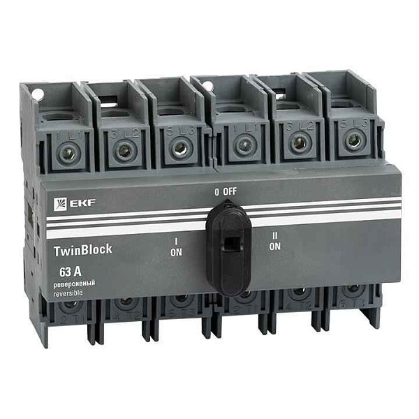 Рубильник 3п 63А реверсивный с рукояткой для прямой установки TwinBlock EKF tb-s-63-3p-rev 