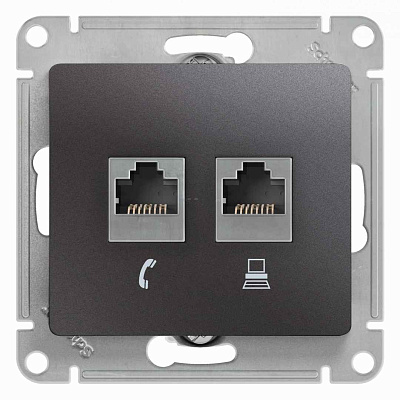 ШЭ Глосса Роз.двойная (телеф+комп) RJ11+RJ45, кат.5е (графит, б/рамки) GSL001385 (10шт/уп)