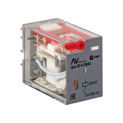 Реле промежуточное RPAt 22/4 5А 230В AC с кнопкой и мех. индикацией AVERES EKF rpat-22-4-230AC 