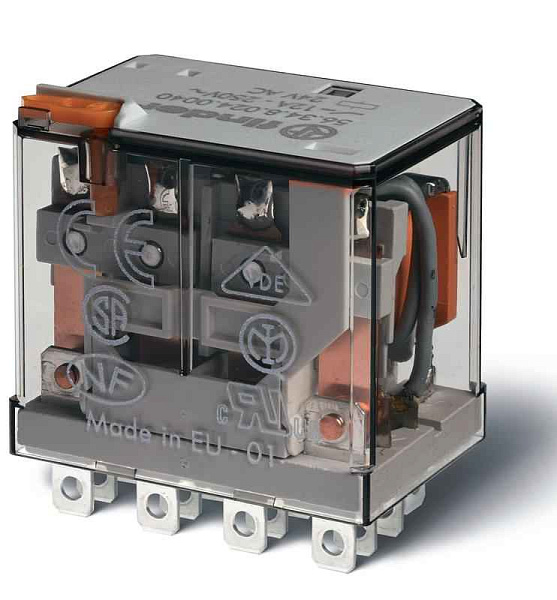 Реле миниатюрное силовое электромеханическое монтаж в розетку или наконечники Faston (4.8х0.5мм) 4CO 12A AgNi 220В DC RTI опции: нет FINDER 563492200000 