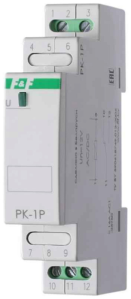 Реле промежуточное PK-1P/Un (монтаж на DIN-рейке 35мм 220В 50Гц 16А перекл.) F&F EA06.001.004 